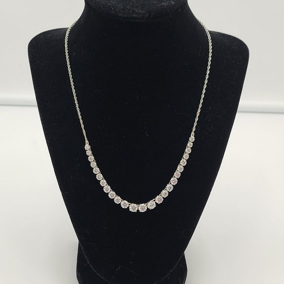 Stunning DIAMONIQUE Graduated Line Necklace  14.00 cttw  Round 100-Facet Stones - Picture 7 of 13